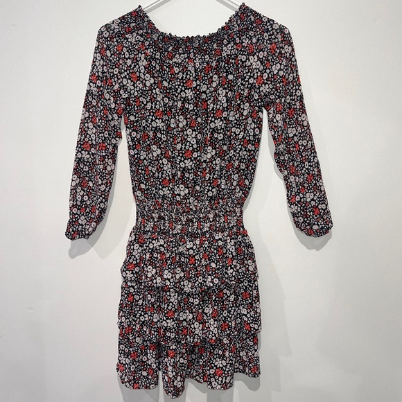 Pre-Owned Michael Kors Floral Off The Shoulder Black Dress Knee Length Size XS - Picture 1 of 4